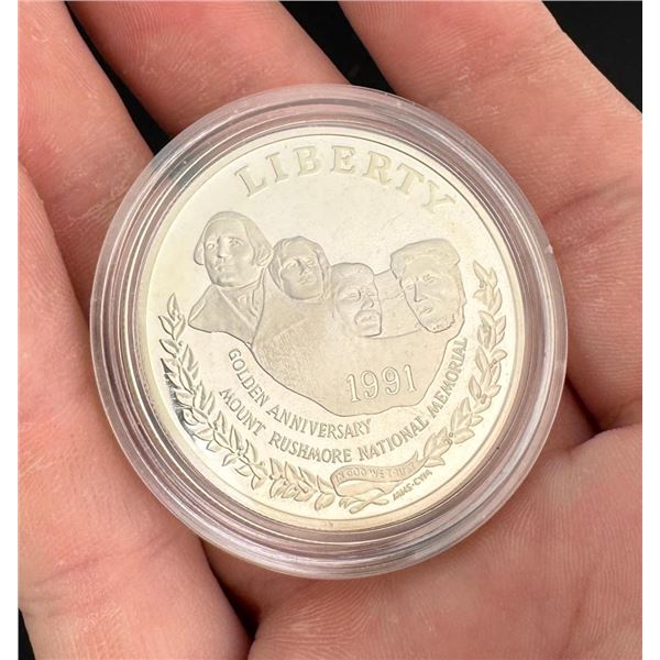 1991 S Mount Rushmore Anniversary Silver Dollar