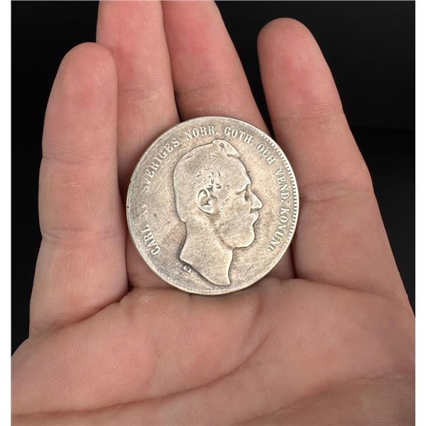 1867 Swedish 4 Riksdaler Riksmynt Silver Coin