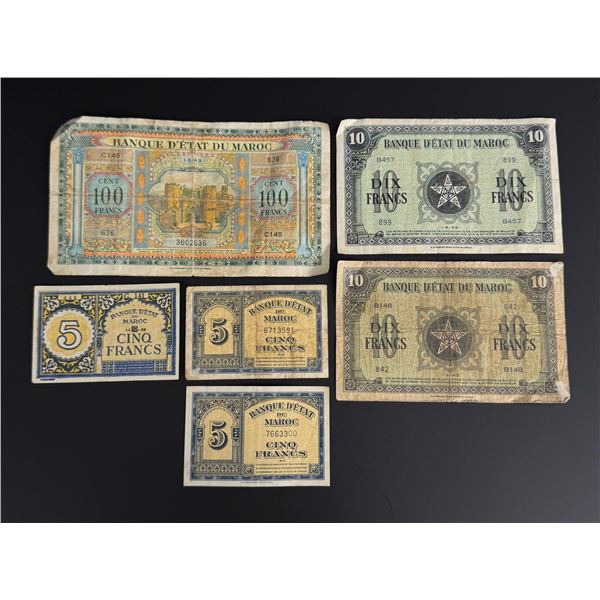 Collection of Moroccan Franc Notes Currency