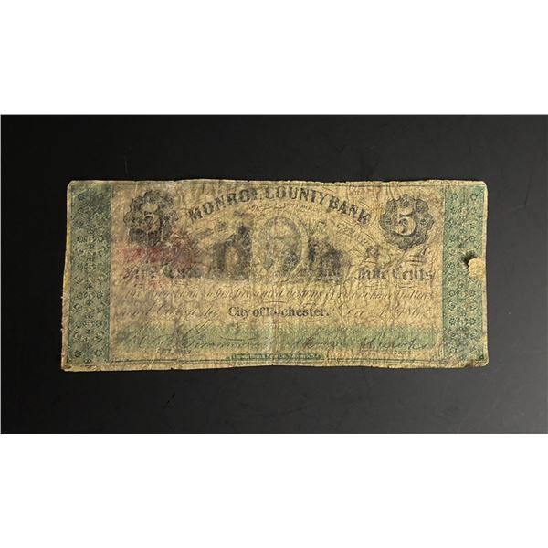 Civil Monroe County Bank $5 Dollar Note