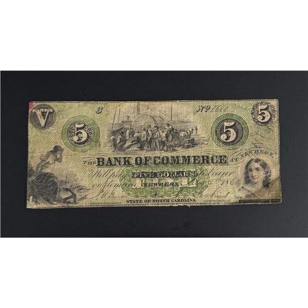 1860 Civil War Bank of Commerce $5 Dollar Note