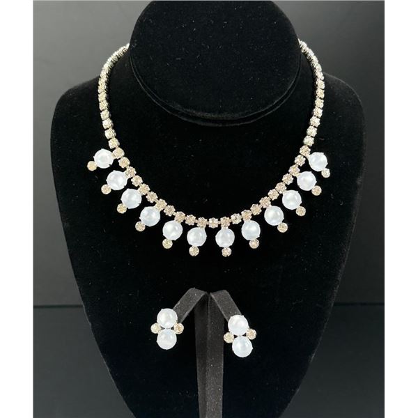 Rhinestone Costume Jewelry Necklace and Earrings