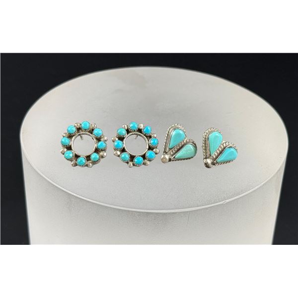 Zuni Sterling Turquoise Petit Point Earrings