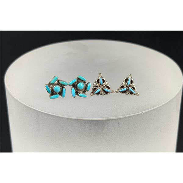 Zuni Sterling Turquoise Petit Point Earrings