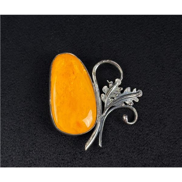 Egg Yolk Butterscotch Baltic Amber Sterling Brooch
