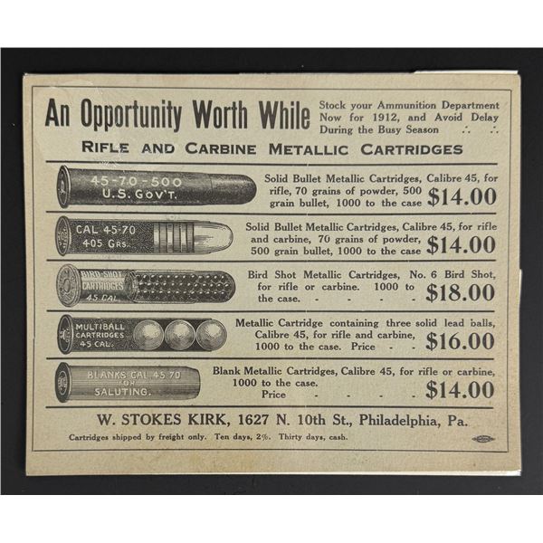 W. Stokes Kirk Philadelphia Pennsylvania Ammo Ad