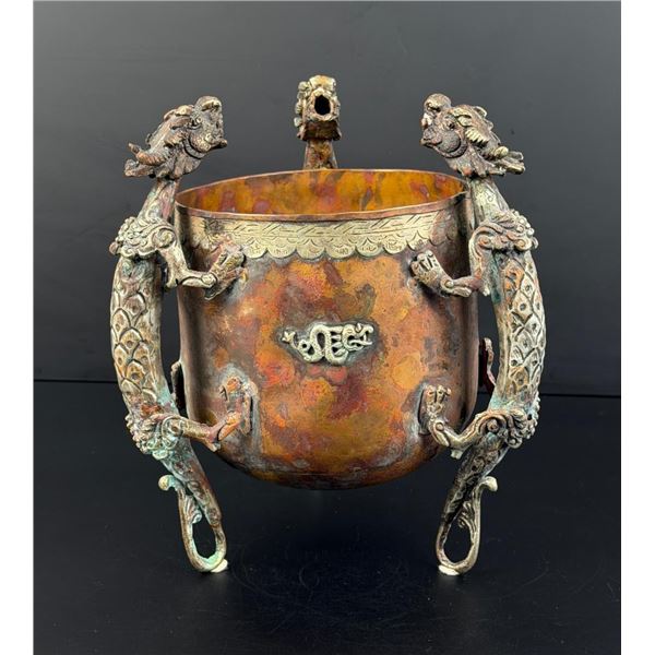 Tibetan Copper and Brass Dragon Censer