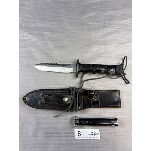 Vintage Hunting Survival Knife with Leather Sheath Plus other Knife Need Repair