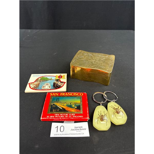Vintage Brass Trinket Box with Contents