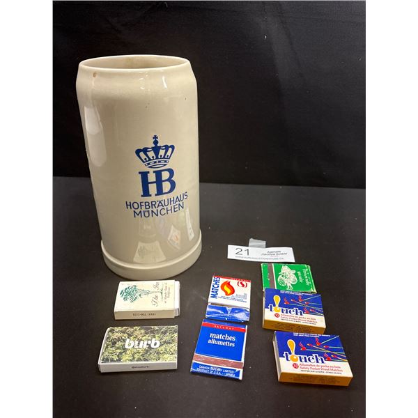 Vintage German Stoneware Beer Mug and Matches