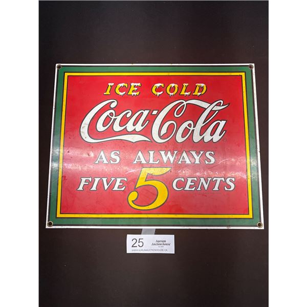 12x14 Porcelain Coca Cola 5 Cent Sign