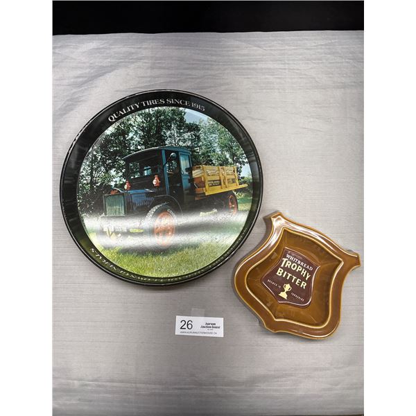 Vintage General Tire Serving Tray and Porcelain Whitbread Trophy Bitter Ashtray