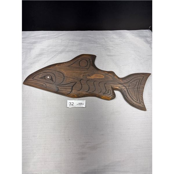 West Coast Native Carved Salmon Wall Plaque Signed