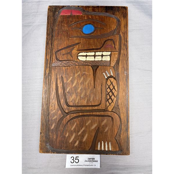 West Coast Native Carved Wall Plaque Signed
