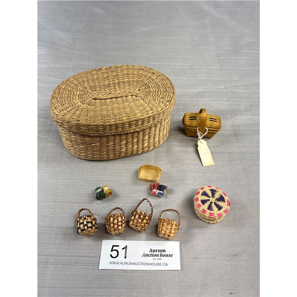 Small Woven Lidded Basket Filled with Minature Baskets