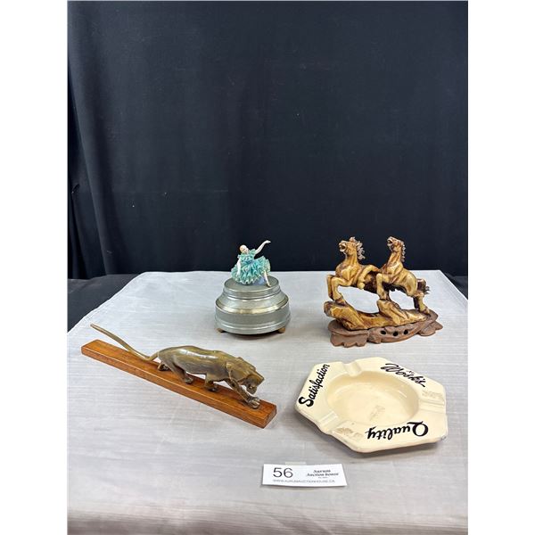 Vintage Home Décor Lot Music Box Wosks Porcelain Ashtray Etc