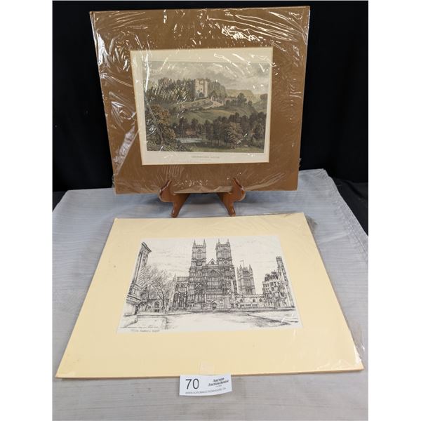 2 Vintage Numbered Prints of Black and White Sketches