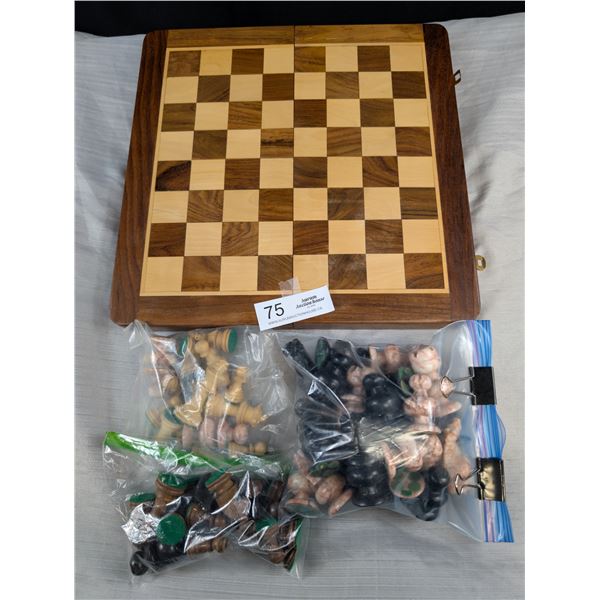 Folding Travel Chessboard with Wooden Pieces and Marble Chess Pieces