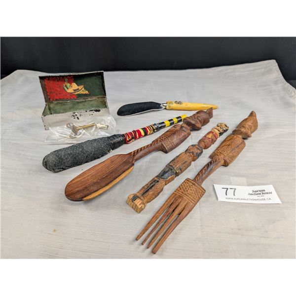 Collectible African Lot of Wood Carvings and Other Collectibles