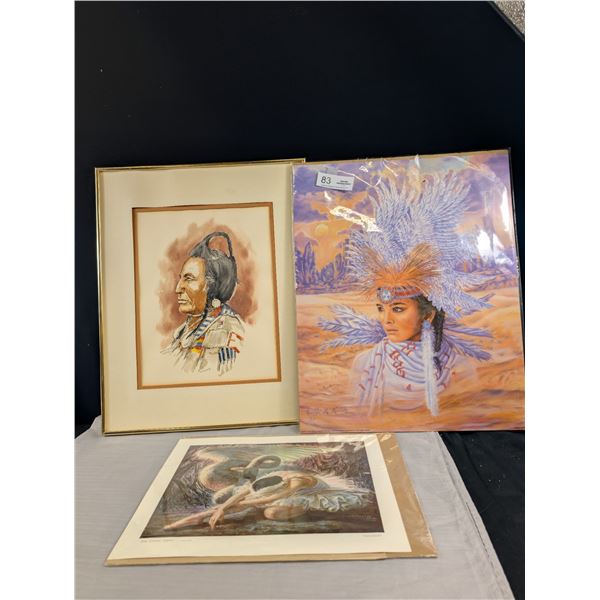 Lot of 3 Native Prints Indian Chief Etc