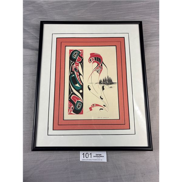 Professionally Framed West Coast Native Print D.M. Dennis Description on Back