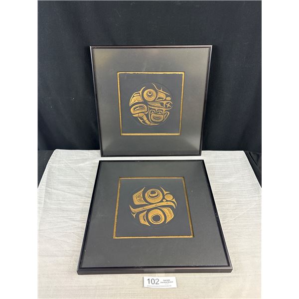 2 Professionally Framed West Coast Native Golden Black Prints Framed in Victoria B.C.