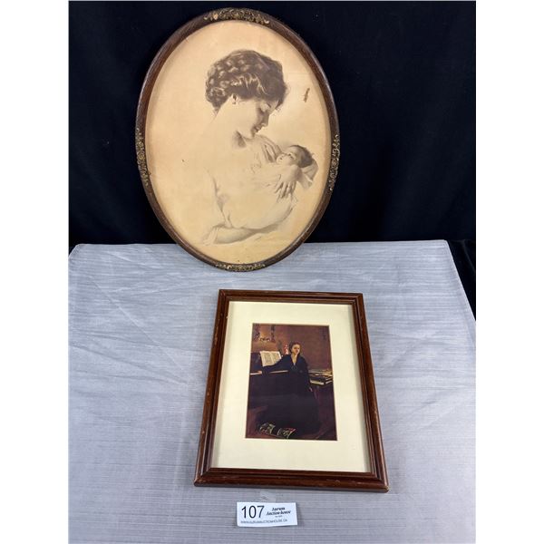 2 Antique Framed Pictures 1 in Oval Frame