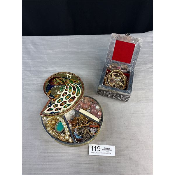 2 Small Vintage Jewelry Boxes Full of Wearable Jewelry