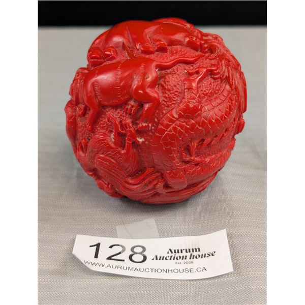 Vintage Carved Cinnabar Globe "Rare"