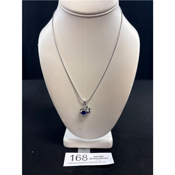 Vintage Sapphire Pendant Faintly Marked 18K GP Chain Marked 925