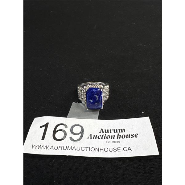 Exquisite Genuine Lapis White Gold Tone Ring Gorgeous Ring