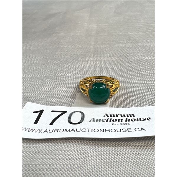 Gorgeous Genuine Jade + Emerald Gold Plate Ring Marked GB Quality