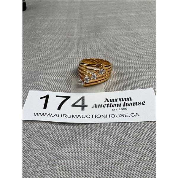 Vintage Signed 14K GP Gold Ring Set with Simulated Diamonds