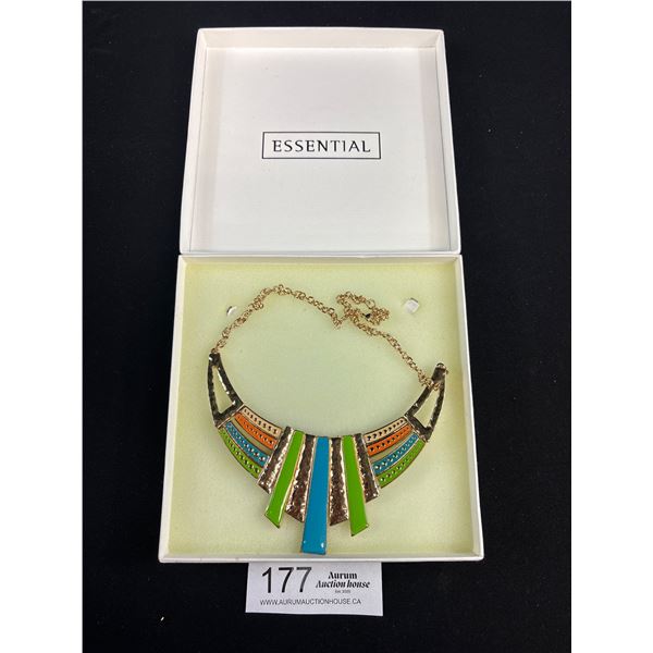 New Vintage in Box Enamel Gold Plate Collar Necklace Striking!