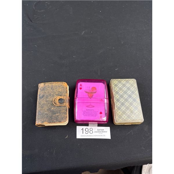 Lot of 3 Vintage Decks of Playing Cards in Holder