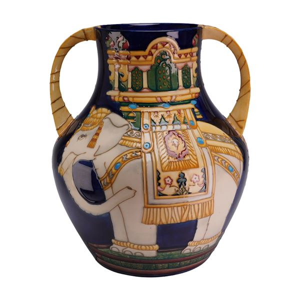 Moorcroft Pottery Limited Edition Thomas Goode Elephants Double Handle Vase