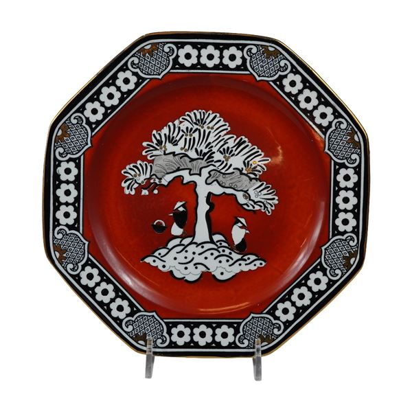 Wedgwood for Marshall Field and Company Octagonal Japonisme Ceramic Plate in Red Black and White