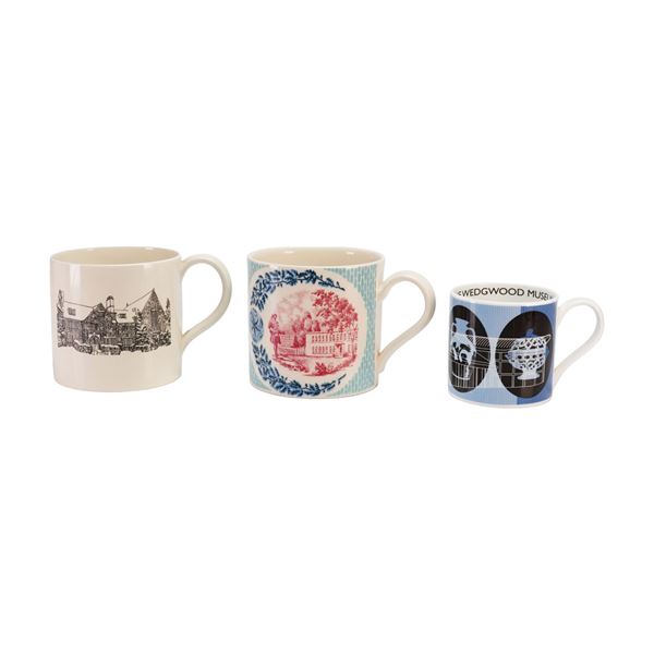 Three Wedgwood Commemorative Earthenware and Bone China Mugs