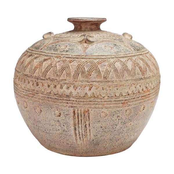 Carved Tribal Motif Pottery Vase