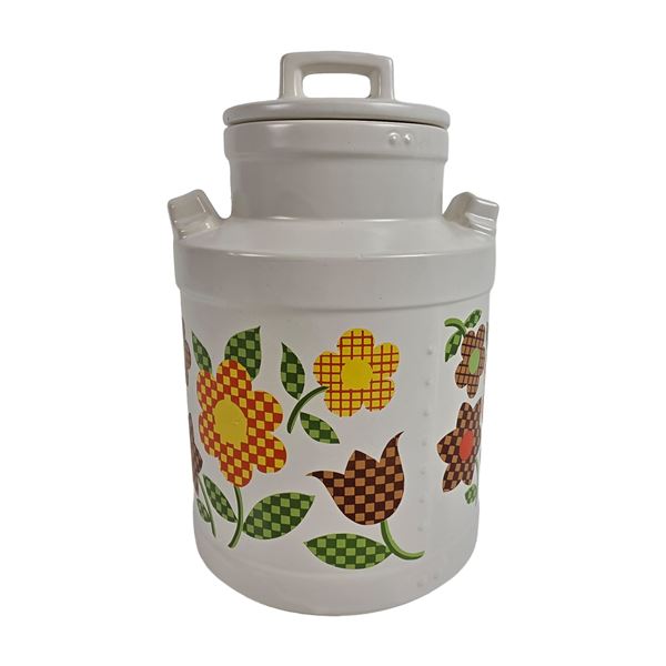 McCoy Ceramic Gingham Garden Milk Can Canister Cookie Jar