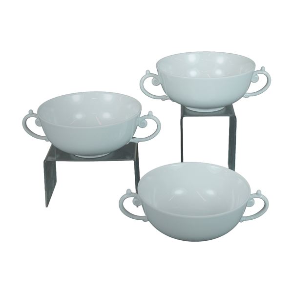 3pc L'Objet Double Handle Porcelain Soup Bowls, Aegean White