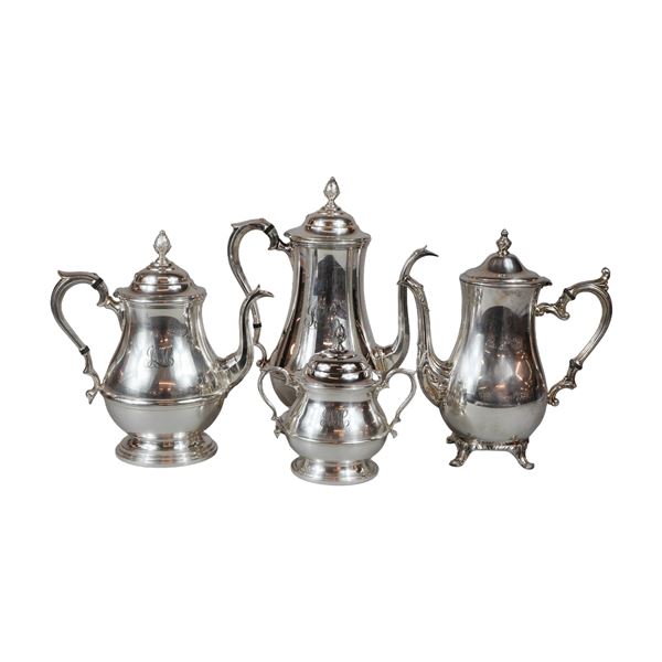 4pc Reed & Barton and Wm Rogers Silver-Plated Tea and Coffee Pots and Sugar Bowl