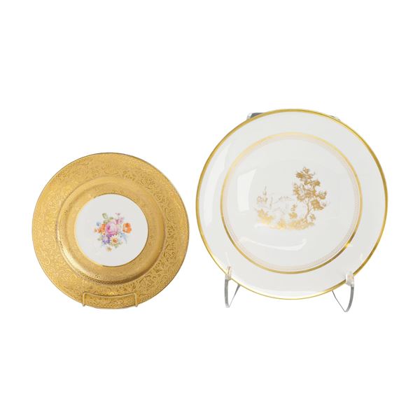 2pc Royal Bavarian Hutschenreuther Selb Bavaria Gilded Porcelain Dishes
