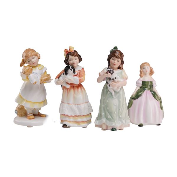 Four Royal Doulton Porcelain Figurines, What's The Matter HN3684, Faithful Friend 3696, Penny 2338 &