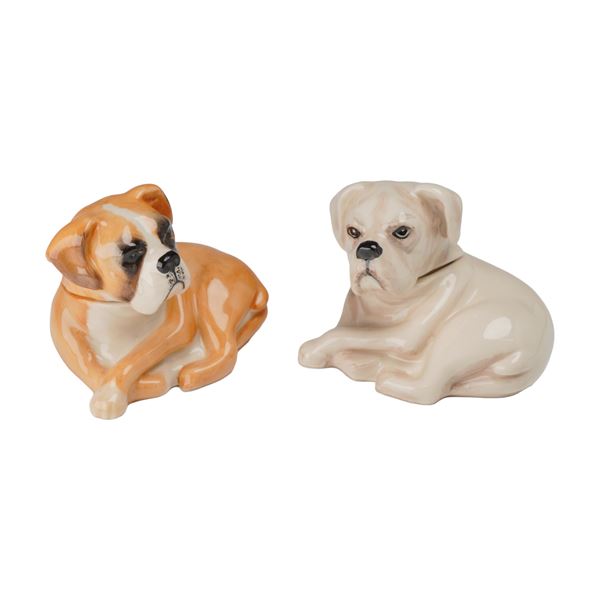 2pc Kevin Francis Porcelain Face Pots, Limited Edition Boxer Dogs