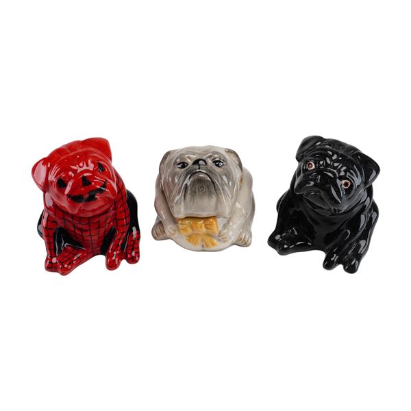 Lot of Three Kevin Francis Face Pots Trinket Boxes, Bulldog and Pugs