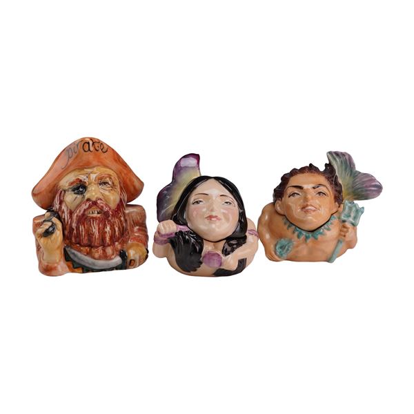 3pc Kevin Francis Face Pots Including Pirate and Mermaid Prototype