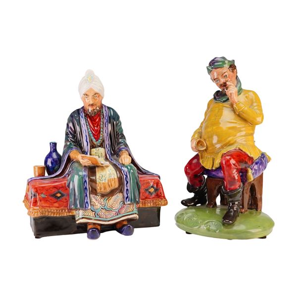 2pc Studio Potter Ceramic Figurines by Reg Johnson, Omar Khayyam and Falstaff