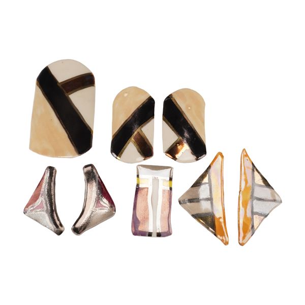 8pc Modernist Ceramic Earrings and Brooch
