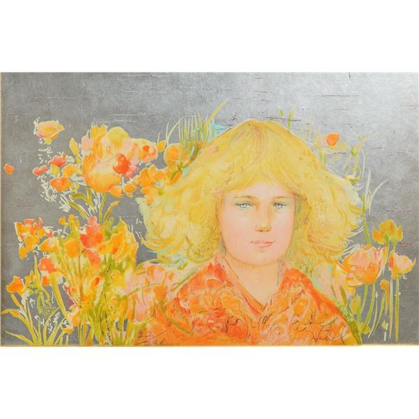 Edna Hibel Signed and Numbered Lithograph on Silver Foil, Jennie